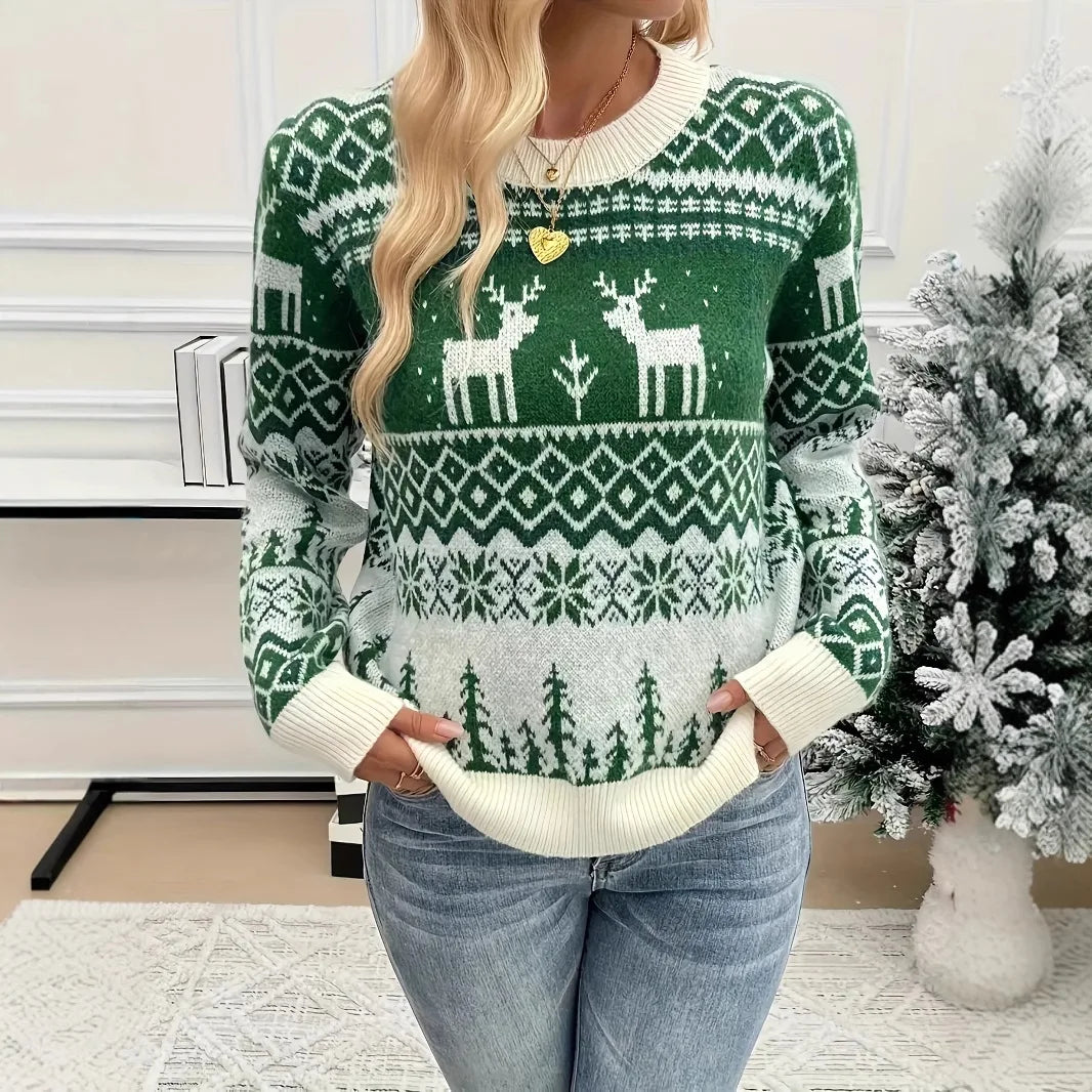 Weihnachten frauen Pullover Langarm Rundhals Elch Druck Festliche Vielseitige Pullover Sueter Frauen Winter Herbst Pullover Damen