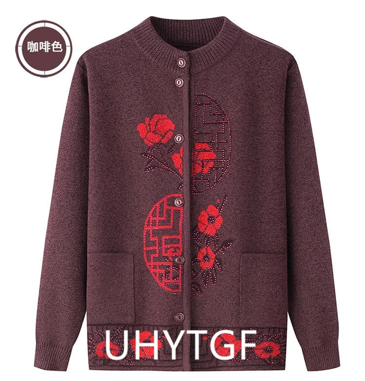 2025 Oma Pullover Frauen Frühling Herbst Pullover Mantel Mutter Strickjacke Für Frau Samt Strickwaren Weibliche Kleidung 5XL 2898