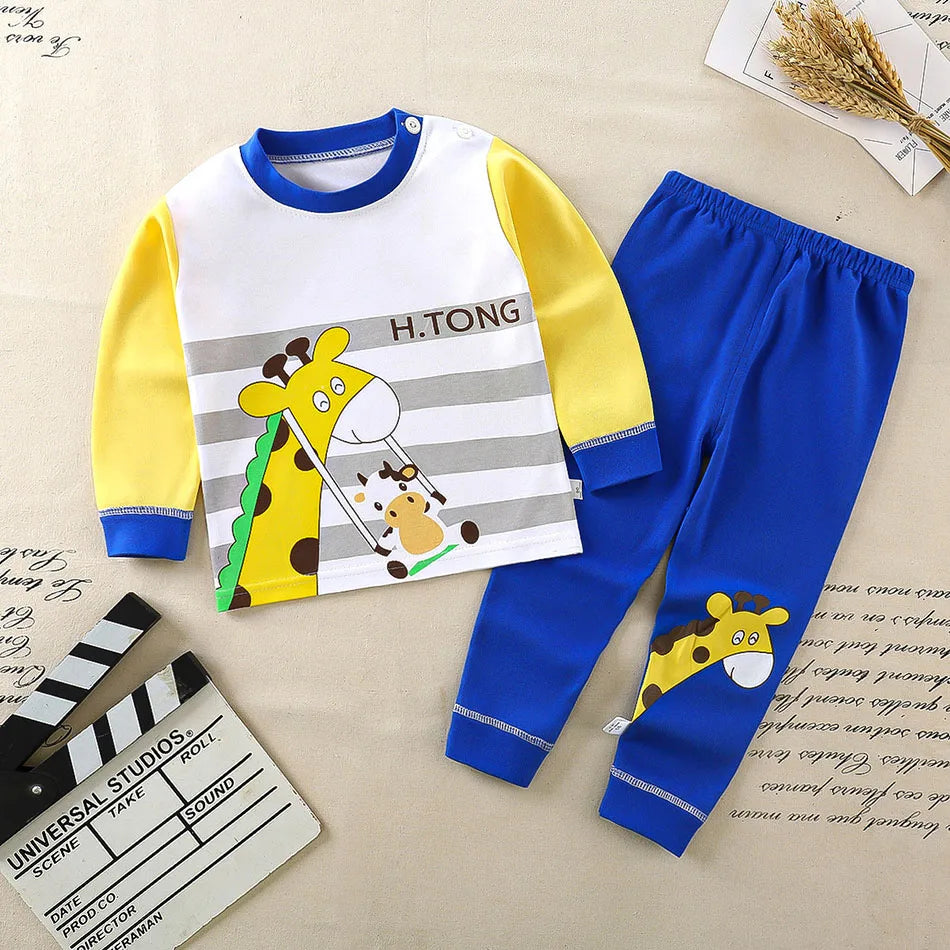 Baumwolle Kinder Pyjamas Set für Jungen Mädchen Herbst und Winter Cartoon Schlafen Loungewear Kinder Nacht Nachtwäsche Hause Tragen Kleidung