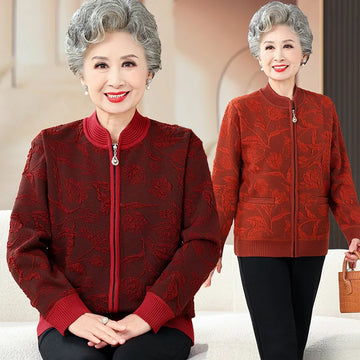 Plus Size Frauen drucken Strickjacke Mantel mittleren Alters Mutter schlanke Pullover Jacke Oma Winter Plüsch warme Kleidung