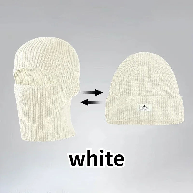 2-in-1 Winter-Maskenmütze Warme Strickmütze Winddichte Einfarbige Vollgesichts-Skimaske Taktische Fahrrad-Ohrenwärmer-Kappe