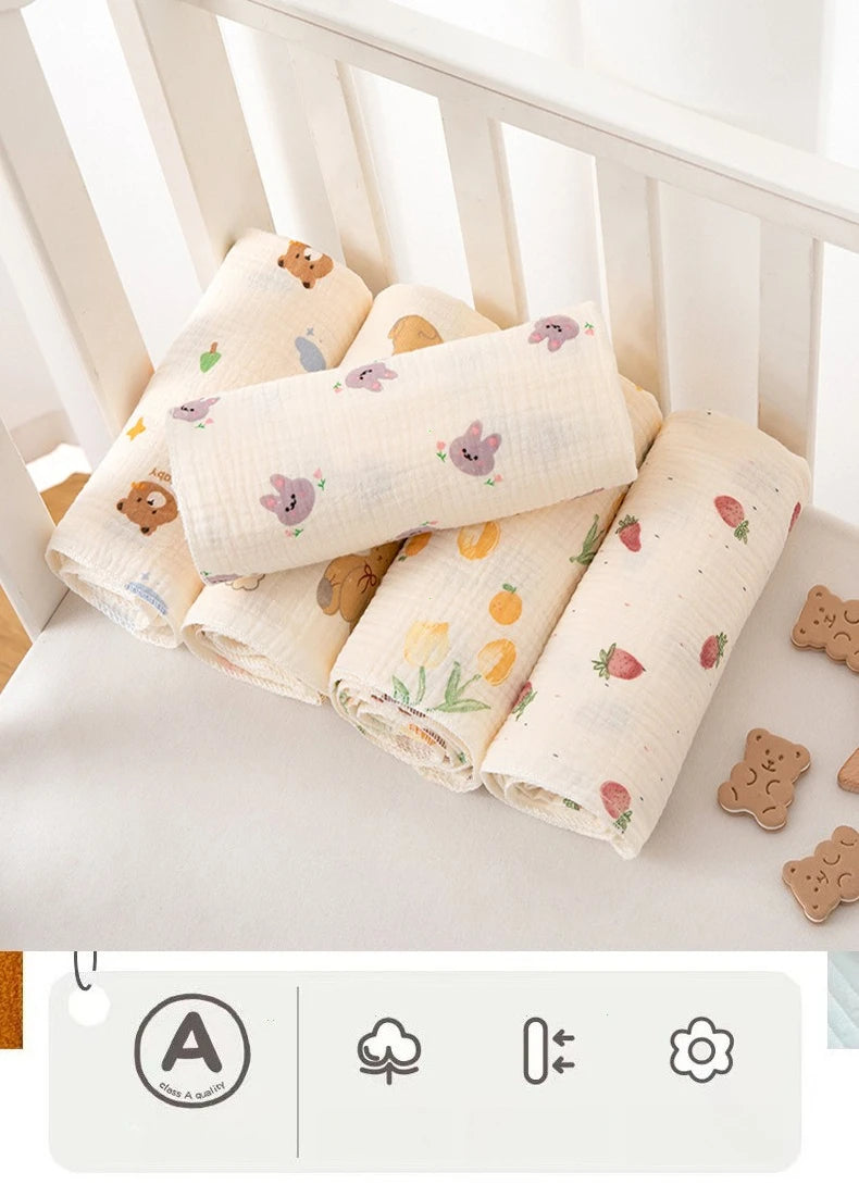 80*80 cm Decke Doppellagige Musselin Baby-Puckdecke Cartoon-Druck Weiche Neugeborenen Baumwolle Pucktuch Kinderwagen