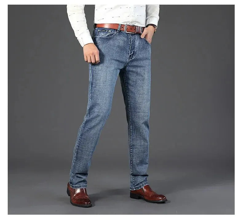 2026 Neue Business-Herrenjeans Lässige Gerade Stretch-Jeans Modische Klassische Blaue Schwarze Arbeits-Denim-Hose Herrenbekleidung
