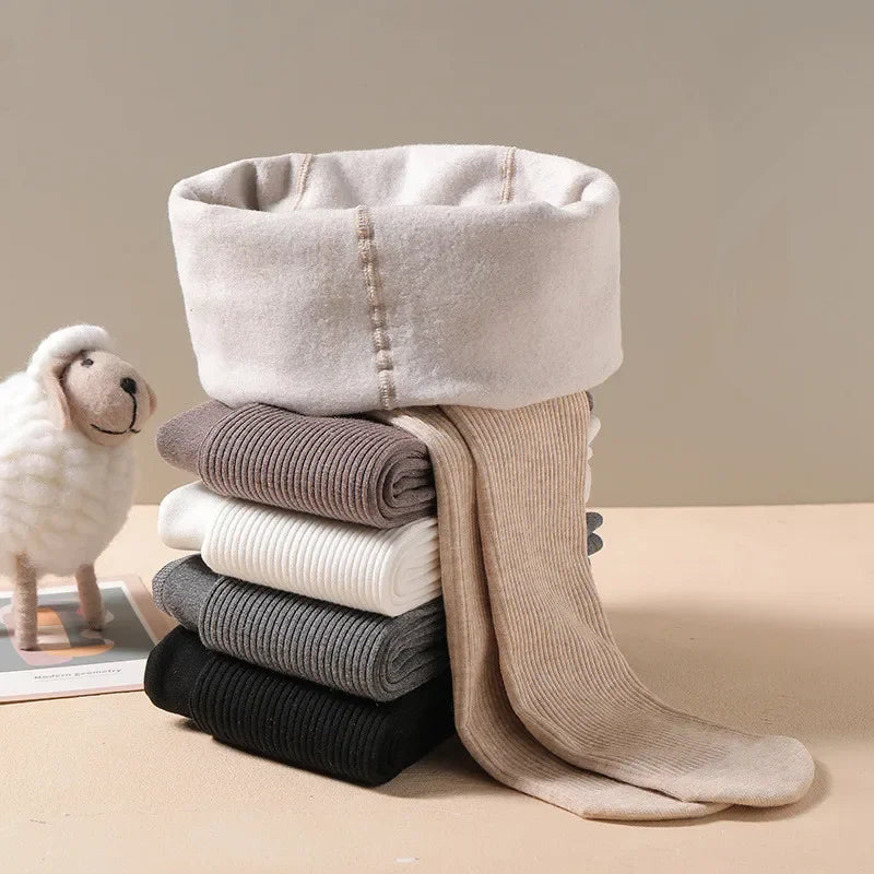 Herbst Winter Neue Dünne Plüsch Vertikale Streifen Einfarbig Mädchen Strumpfhosen Mit Plüsch Warme kinder Unten Socken und Höschen