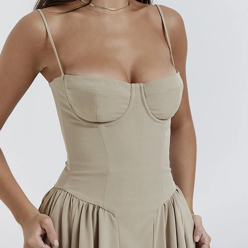 Sommer Frauen elegante ärmellose rücken freie Falten kleider Dame sexy feste Schlinge Midi-Kleid 2024 weibliche Party Abend A-Linie Roben