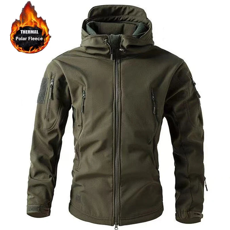 Männer Winter Herbst Warme Softshell Fleece Kapuze Cargo Jacken Camping Wandern Klettern Jagd Angeln Outdoor Winddicht M-5XL