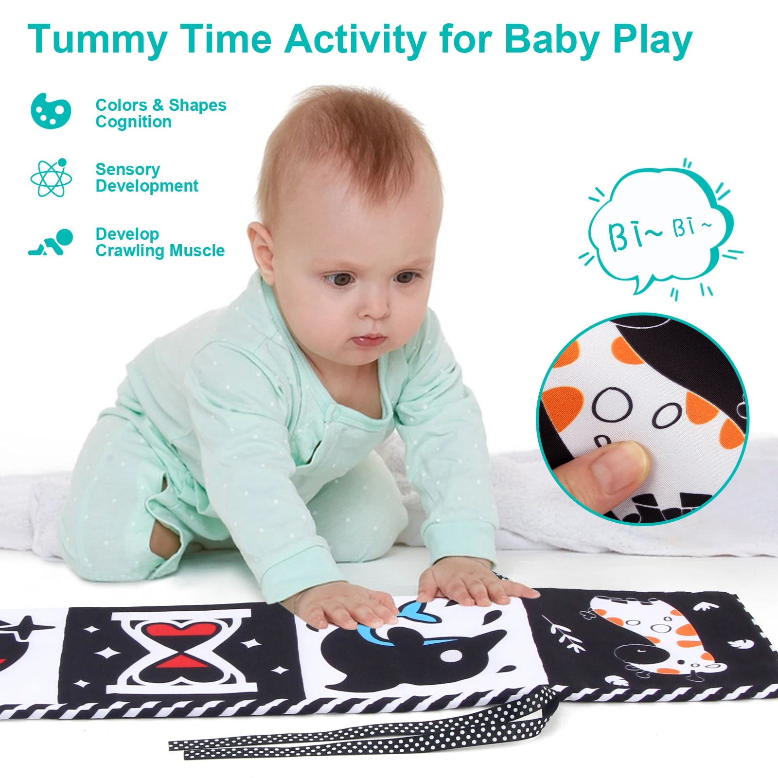 Baby Stoffbuch Hochkontrast-Babyspielzeug 0M+ Neugeborenen-Krippenspielzeug Schwarz-Weiß Tier-Sensorik-Stoffbücher Montessori-Spielzeug