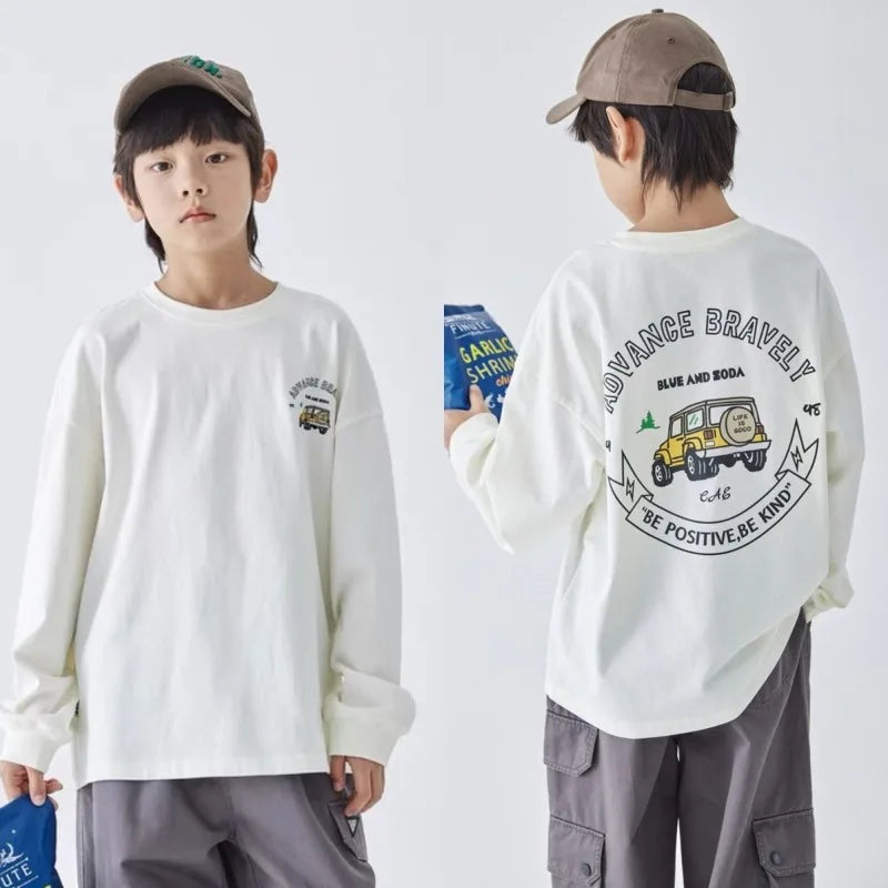 Langarm-T-Shirt mit lustigem Aufdruck, lockere übergroße Kinder-T-Shirts für Kinder, Kinderkleidung von 8 bis 12 Jahren, Jungen-Top-Kleidung
