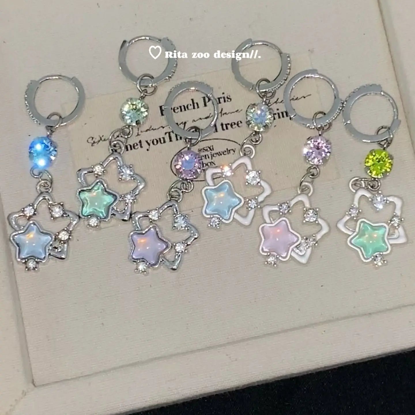 Französischer Süßer Stern-Handyanhänger Y2K Ästhetischer Kristallherz-Anhänger Kawaii Taschenanhänger Trendiger Schmuck Geschenk für Mädchen