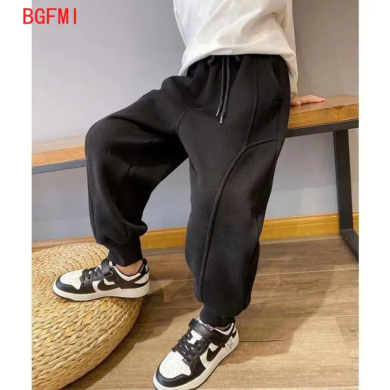 4-12Y Frühling Herbst Kinder Einfarbig Lose Sweatpant Teen Jungen Knöchel Länge Hose Winter Jogger Junge Elastische Taille Sport hosen