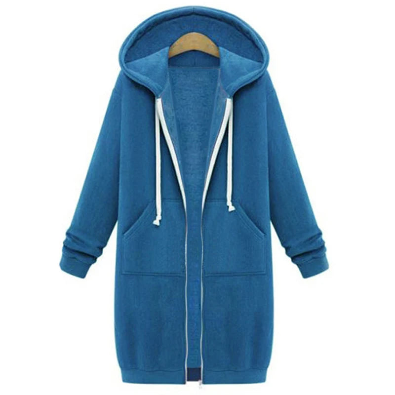 2024 Damen Herbst Winter ThickenHoodies Parkas Lose Kapuzenjacken Reißverschlusstasche Maxi Größe Sweatshirt Sportkleider Outwear