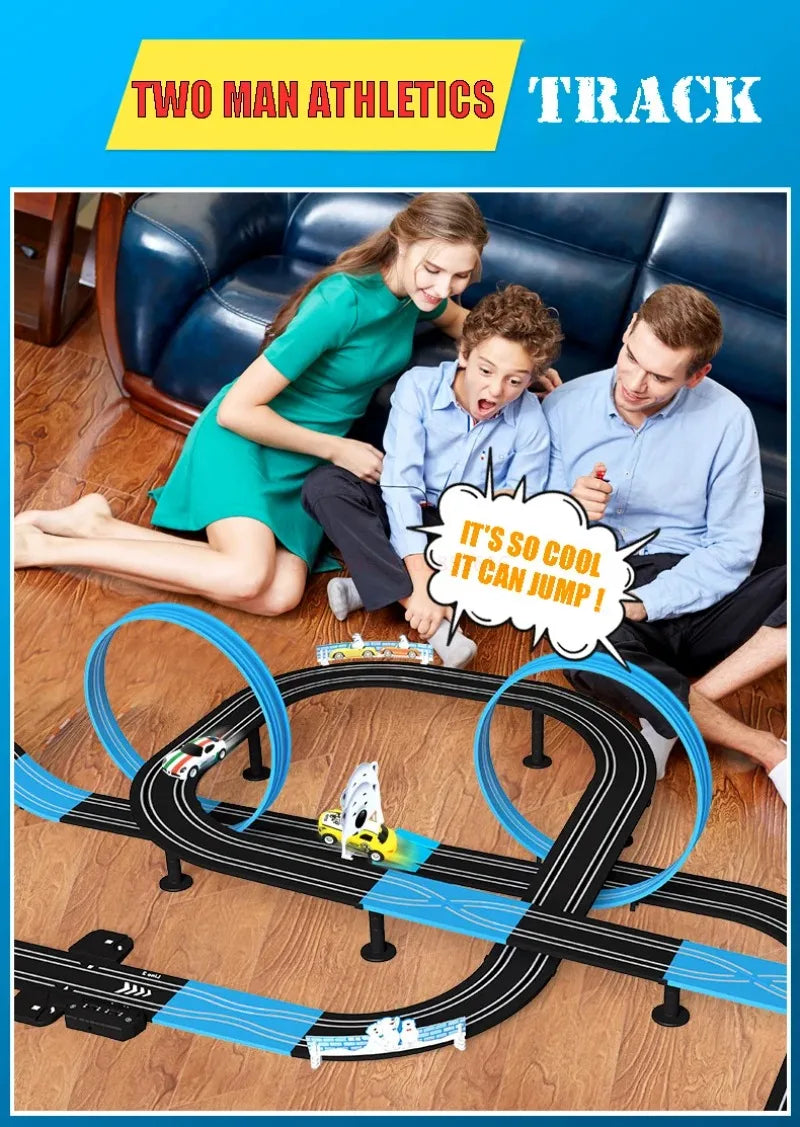 Sonic Storm Elektrische Eisenbahn Track Spielzeug Set Doppel Fernbedienung Auto Racing Track Autorama Schaltung Voiture Spielzeug Für Junge Kinder