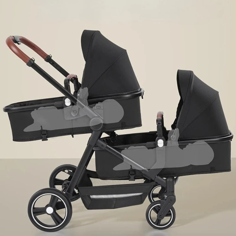 NEUER 3-in-1-Doppelkinderwagen mit Autositz, Hochansicht-Kinderwagen für zwei Kinder, faltbar, leicht zu tragen