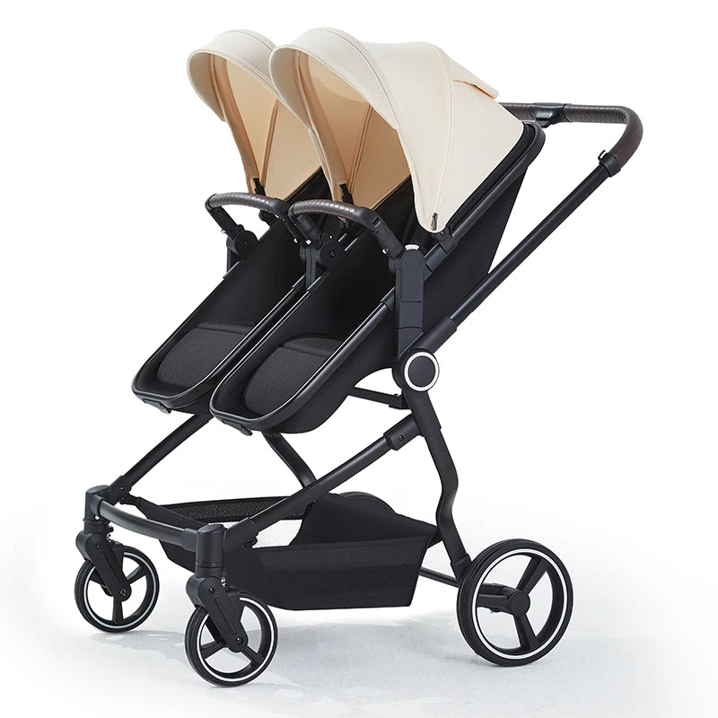 Integrierter Hochansicht-Kinderwagen für zwei Babys, kann sitzen oder liegen, ultraleichter, tragbarer, faltbarer Outdoor-Reisewagen