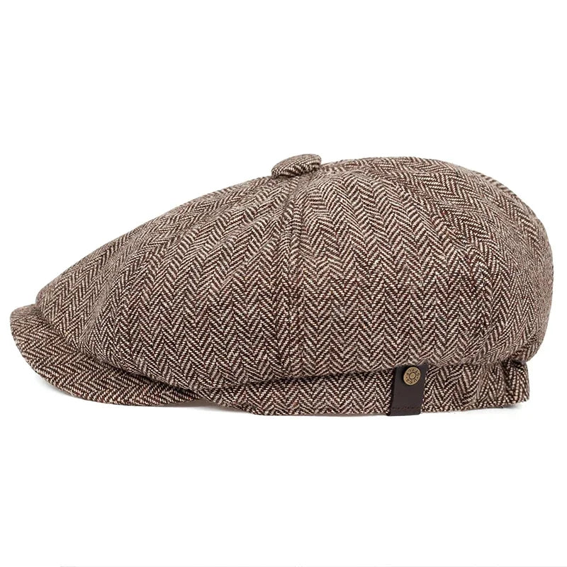 Retro Newsboy Caps für Herren, achteckige Hüte, britische Malerhüte, Herbst-Winter-Baskenmützen, Fischgrätmuster-Flatcaps, Hip-Hop-Baskenmützen, Gorras