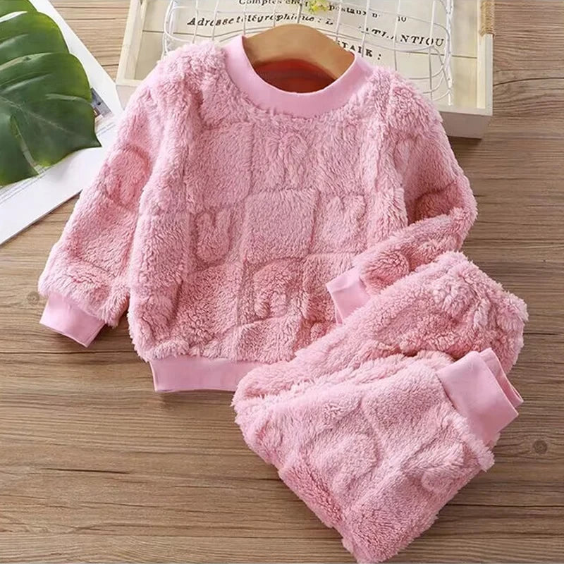 Herbst Winter flansch Nachtwäsche Mädchen Jungen Langarm Hause Kleidung Baby Kind Schlaf Kostüm Tops + Hosen Anzüge 0-5Y