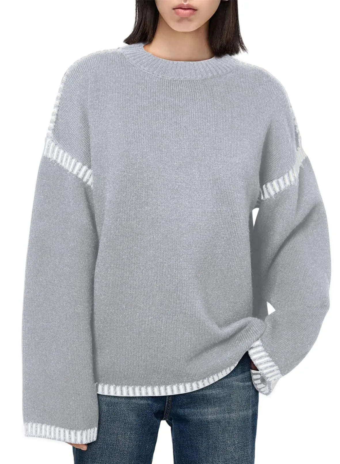 Strickwaren Damen Kleidung Sueter Roupas Femininas Damen Winter Strickpullover Rundhalsausschnitt Lose Lange Ärmel Herbst Mode 2025
