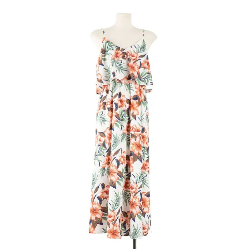 Family Look Vacation Beachwear Mother Daughter Sleeveless Dress Dad Son Matching Floral Shirt Set Parent-Child Holiday Outfits