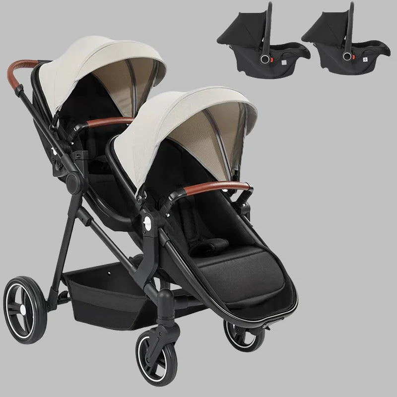 NEUER 3-in-1-Doppelkinderwagen mit Autositz, Hochansicht-Kinderwagen für zwei Kinder, faltbar, leicht zu tragen