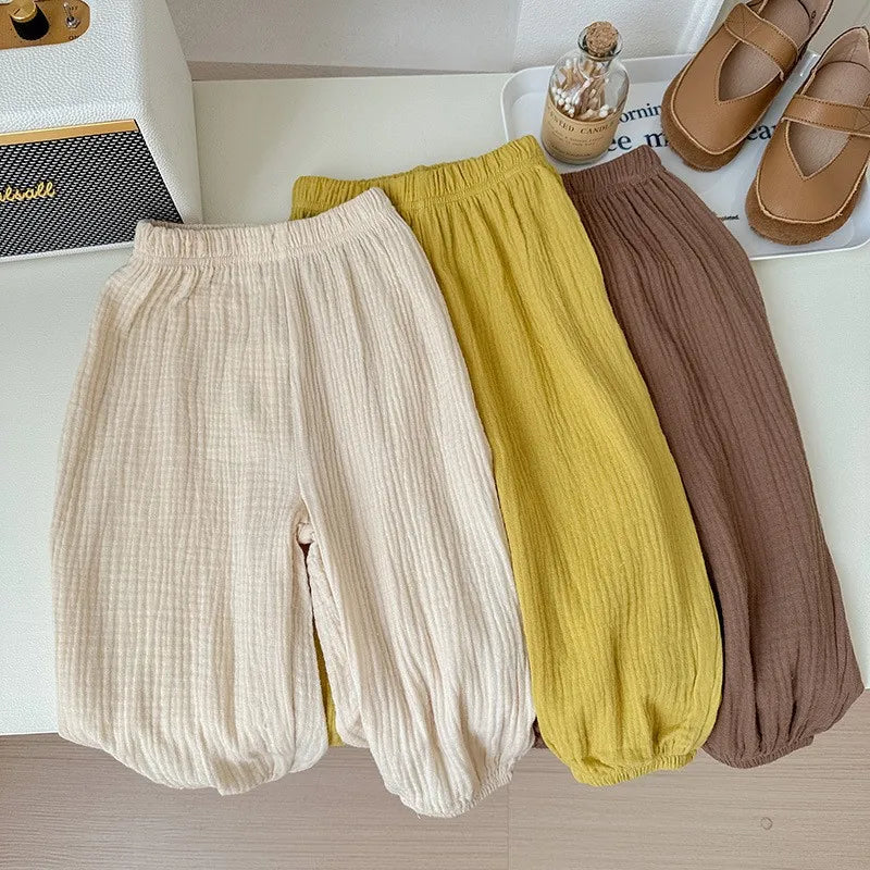 9m-6y Kinder Kleidung Sommer Dünne Einfarbig Anti Moskito Hosen Baby Jungen Und Mädchen Lose Beiläufige Hosen Einfache Mode pumphose