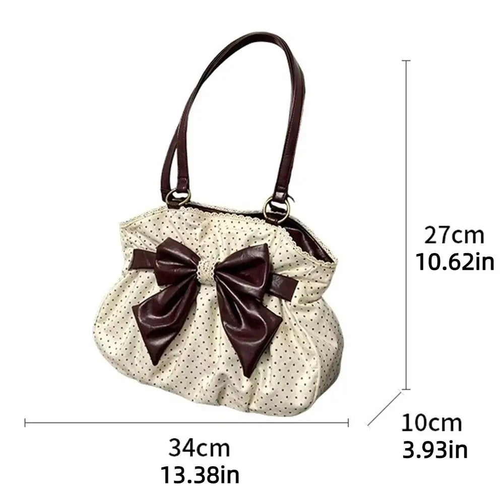 Trendy Vintage Damen Bogen Handtasche Y2k Casual Chic Lady Schultertaschen Ästhetische Dot All Match Ins Unterarmtasche Streetwear