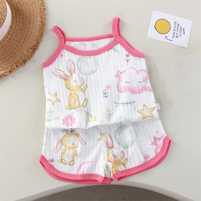 2026 Neues Kinder-Set aus Oberteil und Shorts, Sommer-Dünnes Baby-Baumwoll-Unterhemd, Ärmelloses Loungewear-Set für Mädchen