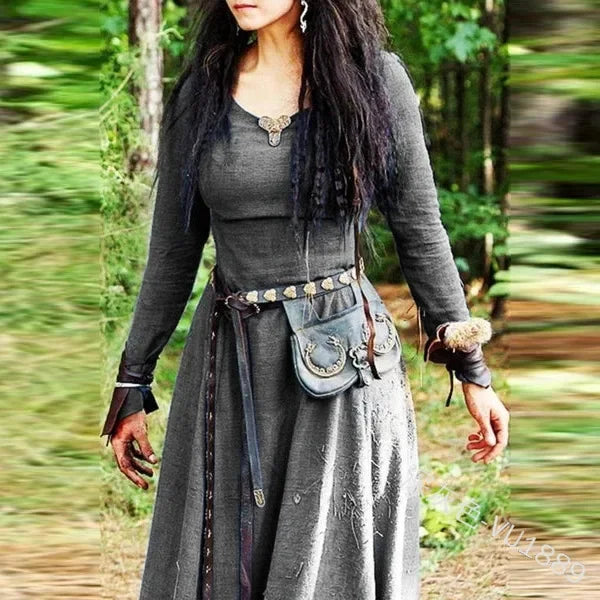 LisdinoMedieval Kleid Frauen Langarm Maxi Robe Vintage Fee Elfen Kleid Renaissance Keltische Viking Gothic Cosplay Kostüme
