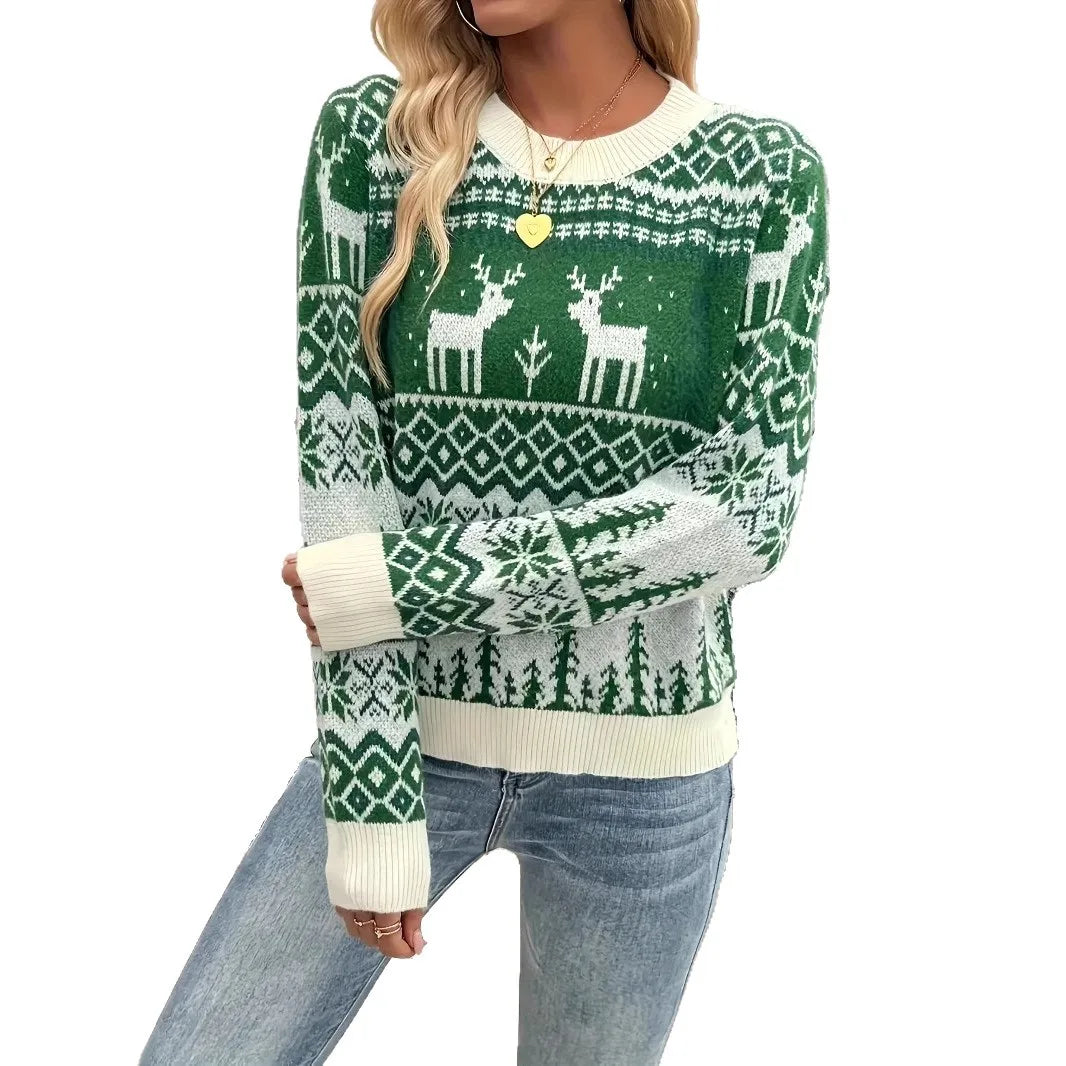 Weihnachten frauen Pullover Langarm Rundhals Elch Druck Festliche Vielseitige Pullover Sueter Frauen Winter Herbst Pullover Damen