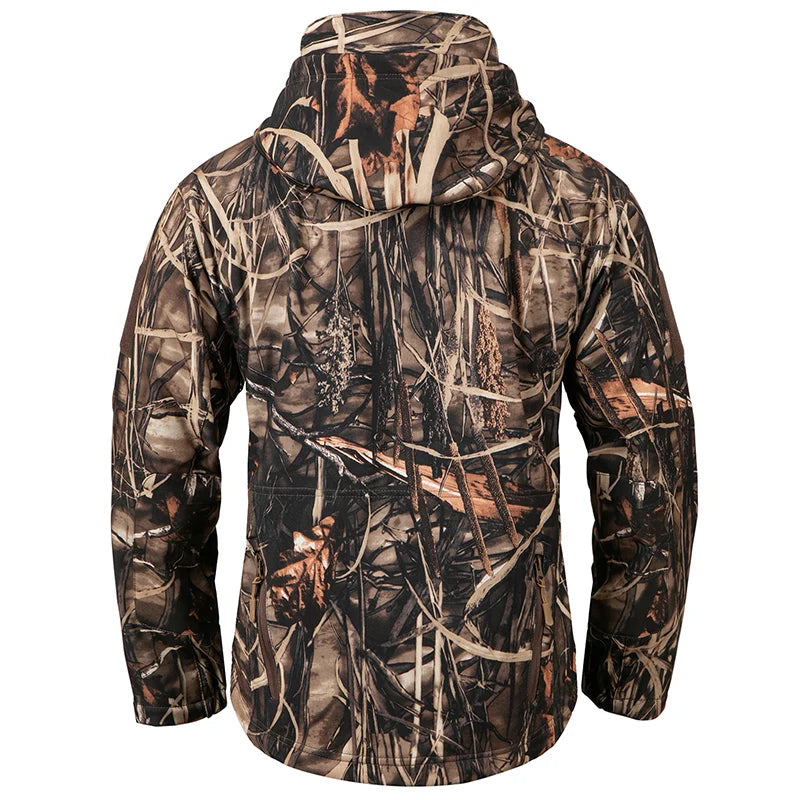 Männer Silent Soft Shell Camouflage Taktische Jacke Wasserdichte Warme Fleece Jagd Jacken Outdoor Wandern Angeln Mit Kapuze Mantel