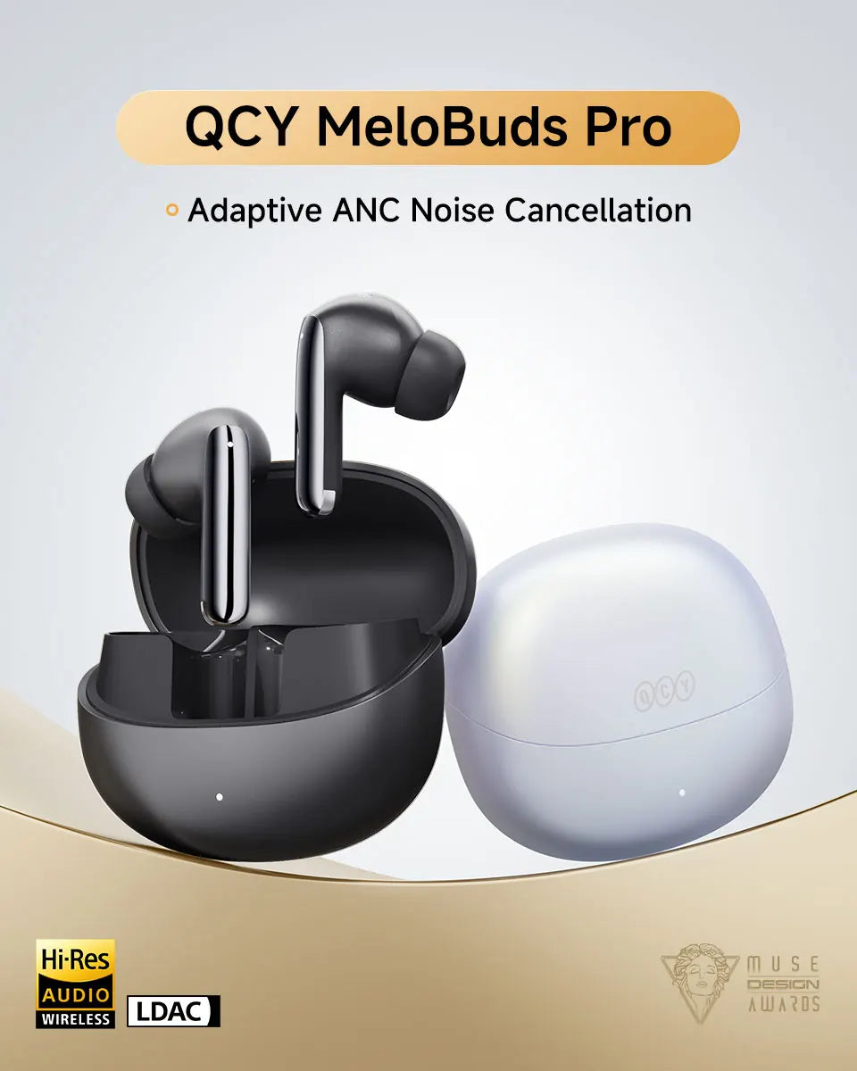 QCY MeloBuds Pro Adaptive Hybrid Active Noise Cancelling Kabellose Ohrhörer 46 dB Bluetooth 5.3 LDAC Hi-Res Audio 34H Ohrhörer Bequeme Passform