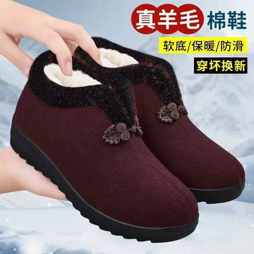 Neue Winter-Damenschuhe im Nordost-Stil, warme Baumwollschuhe, dick gefüttert mit Fleece, rutschfest, weiche Sohle, bequem für ältere Mütter und Großmütter, kältebeständig.