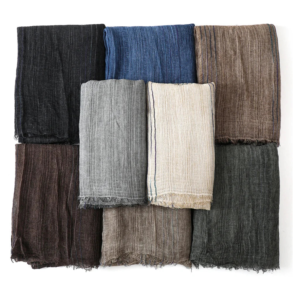 Baumwolle Leinen Gestreiften Männer Schals Herbst Winter Warme Halstuch Pashmina Männlichen Zubehör Kurze Quaste Bufanda Schal