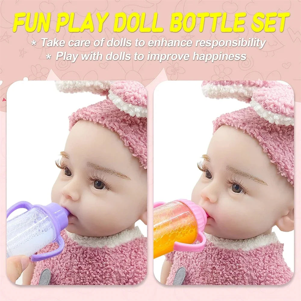 Große Baby Puppe Babyflasche Set Babypflege Spielzeug Kinderwagen 2 stücke Milch Und Saft Flaschen Mit Spielzeug Schnuller für Babypuppen