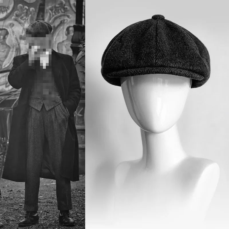 Retro Newsboy Caps für Herren, achteckige Hüte, britische Malerhüte, Herbst-Winter-Baskenmützen, Fischgrätmuster-Flatcaps, Hip-Hop-Baskenmützen, Gorras