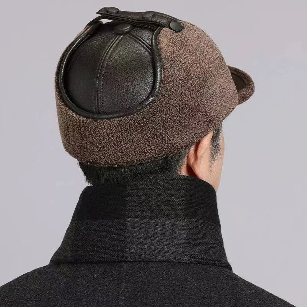 Herbst-Winter-Mütze mit warmem Fleecefutter und Ohrenklappe für Herren, ältere Menschen, Opa, thermische, winddichte, warme, bequeme Baseballkappe