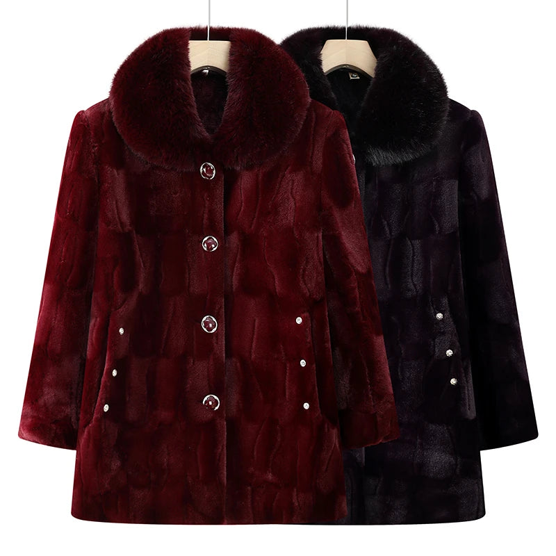 Große Größe mittleren Alters ältere Frauen Nerz Mantel Winter verdicken Baumwolle gepolsterte Kunstpelz Jacke High-End Oma Samt Pelzmantel