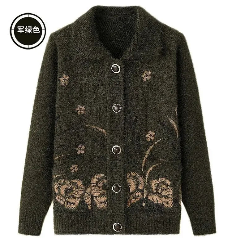 Mittelalterliche Mutter Strickjacke Pullover Mäntel Frühling Herbst Damen Langarm Strickwaren Oberteile 60-70 Jahre alte Oma Kleidung KX16