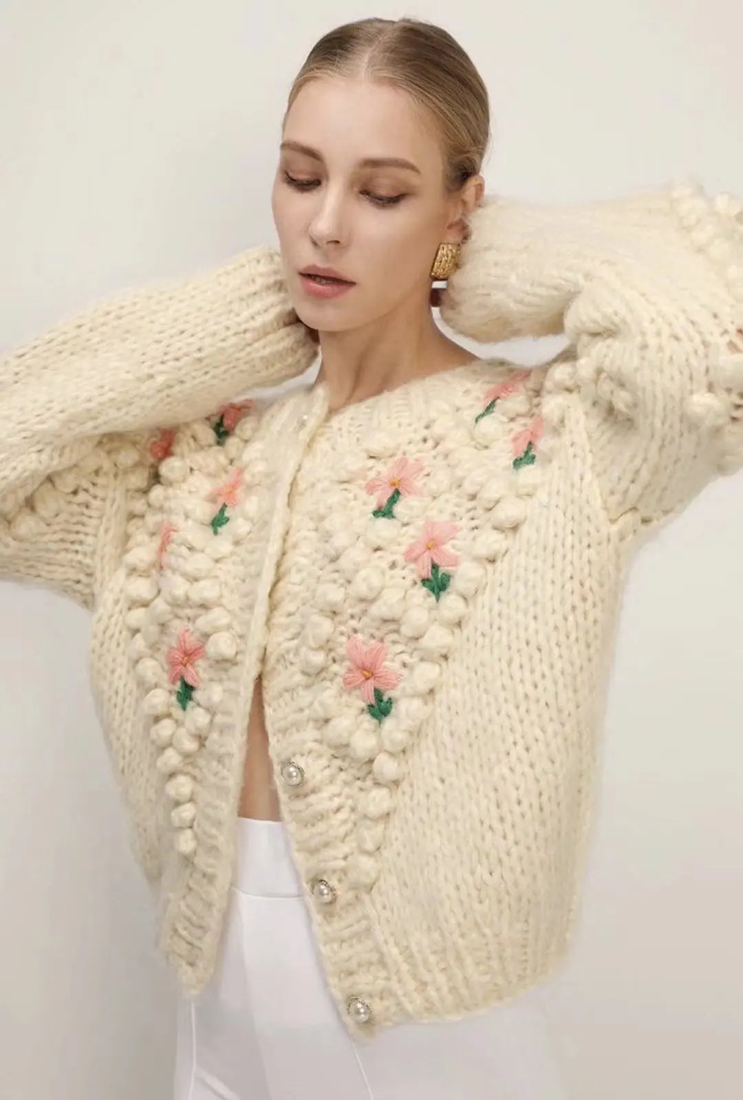 Frauen Herbst Damen Kleidung Oberbekleidung Lose einreiher Strickjacke Pullover Mit Stilvollen Verzierten Knöpfen Ropa Mujer
