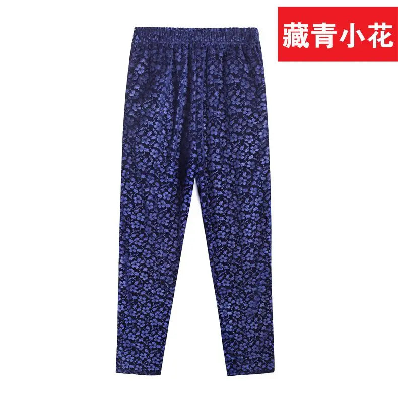 Herbst-Winter-Samthose mit Blumenmuster für Ältere Frauen, Lose Warme Verdickte Freizeithose für Oma und Mutter