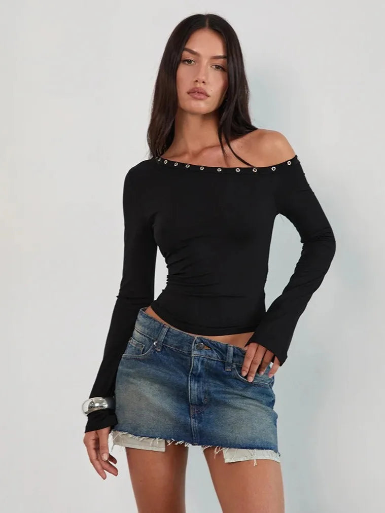 Koreanische Serie Y2K Autumn-Winter new Langarm-T-Shirt for Women sexy daily PACKAGE Mode PACKAGE Style Unterhemd