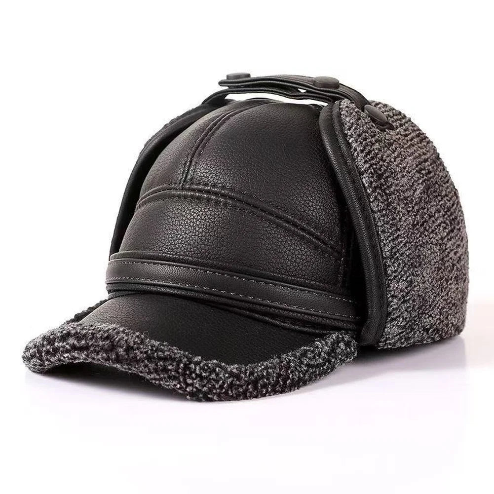 Herbst-Winter-Mütze mit warmem Fleecefutter und Ohrenklappe für Herren, ältere Menschen, Opa, thermische, winddichte, warme, bequeme Baseballkappe