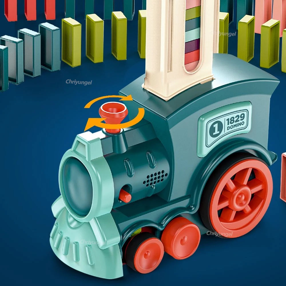 Domino-Zug für Kinder, automatisches Verleggen von Elektroautos, buntes Dominosteinen-Set, Ziegelblöcke, Kits, Spiele, Lernspielzeug, Geschenk für Mädchen und Jungen