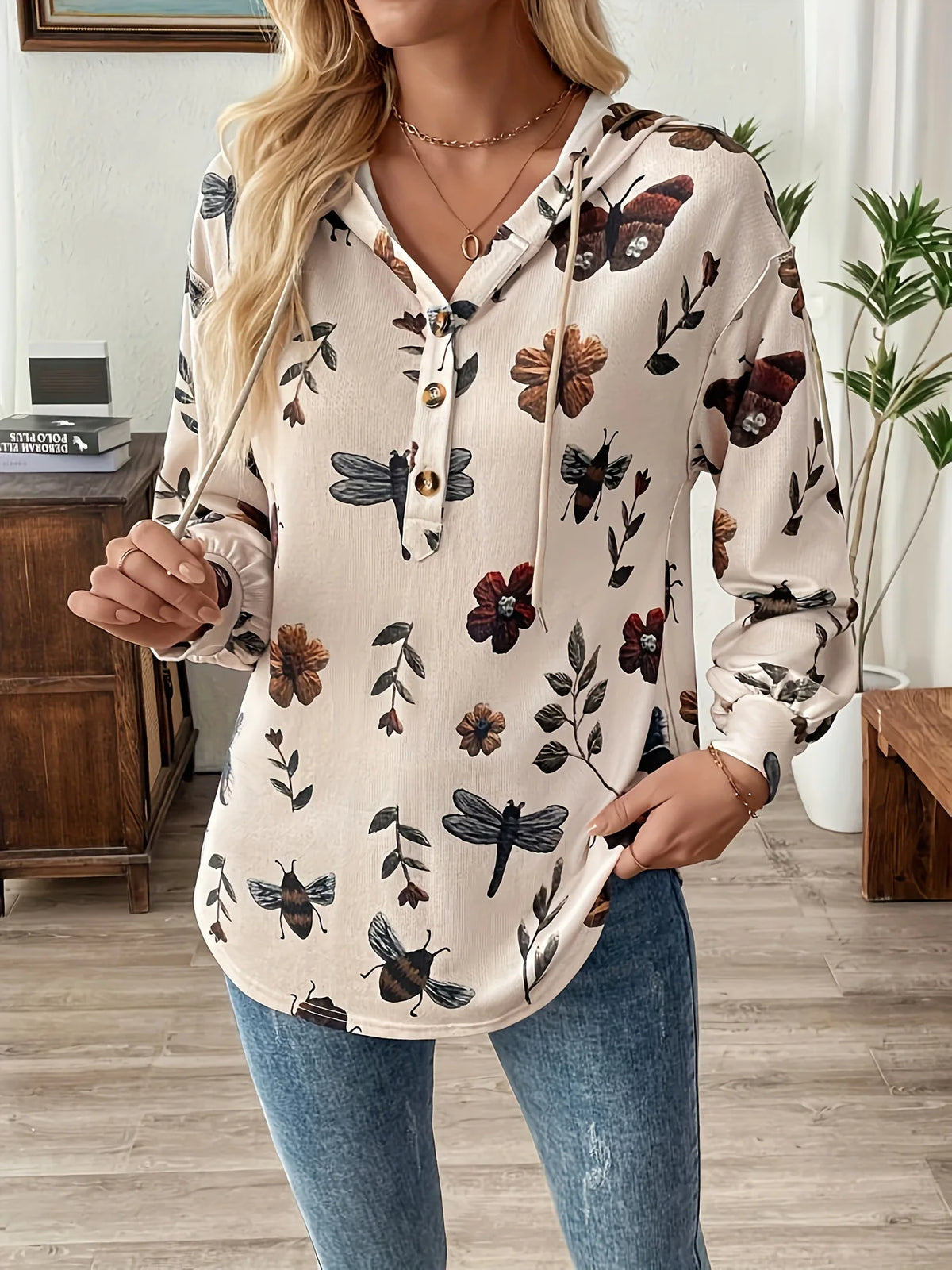 Modische Mit Kapuze Zipper Gedruckt Sweatshirt Frauen Lange ärmeln Lose Vielseitig Herbst Und Winter Pullover Herbst Damen Kleidung