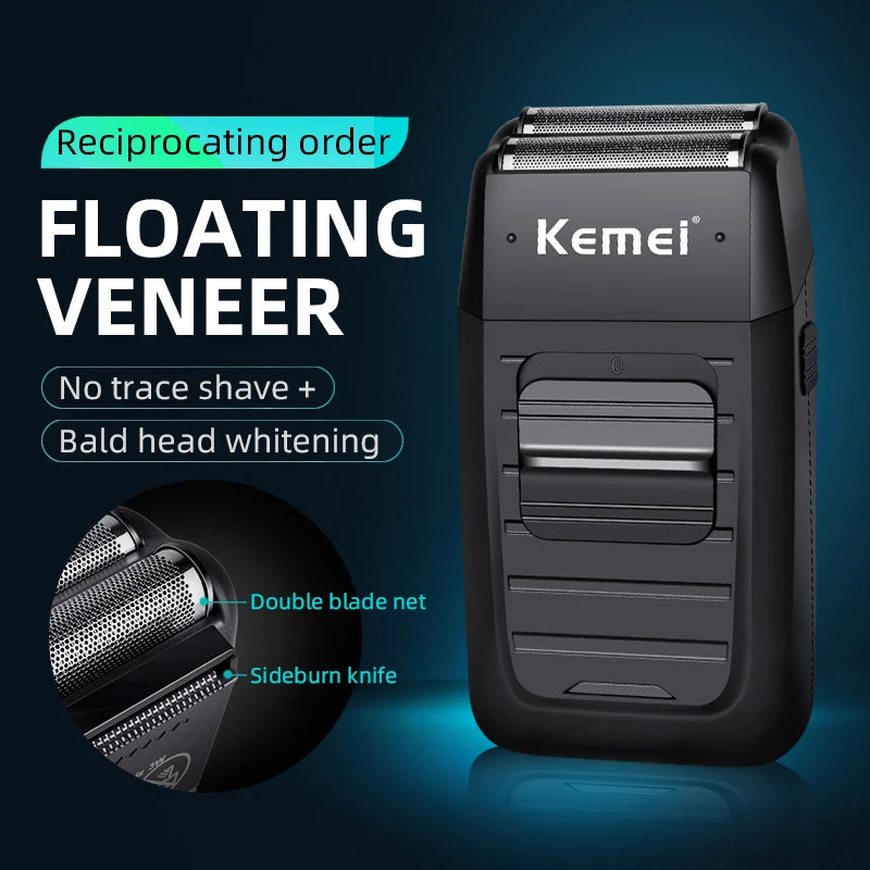 Kemei wiederaufladbarer Akku-Rasierer für Männer, Twin-Klinge, hin- und hergehender Bartrasierer, Gesichtspflege, multifunktionaler starker Trimmer KM-1102