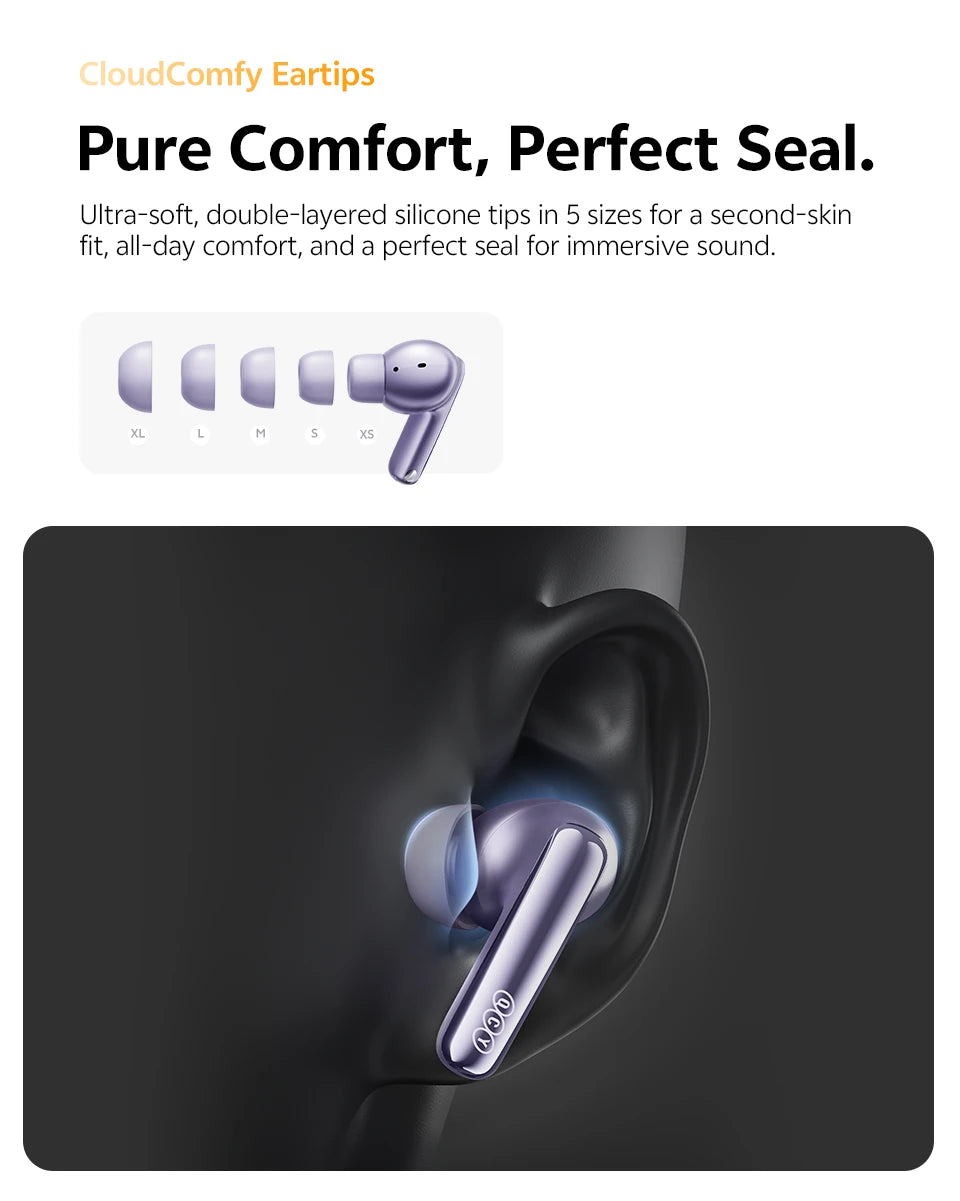 QCY MeloBuds N70 Adaptive ANC Wireless Earbuds Bluetooth 6.0 LDAC Hi-Res Audio 6 Mikrofone Wireless Charging Kopfhörer 50 Stunden IPX5