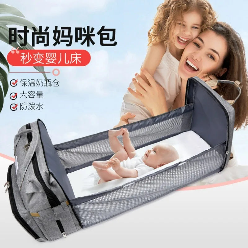 Modische Faltbare Babywiege Mutter-Kind-Tasche Große Kapazität Handtasche Flaschen- und Windelrucksack Mutter- und Mama-Tasche