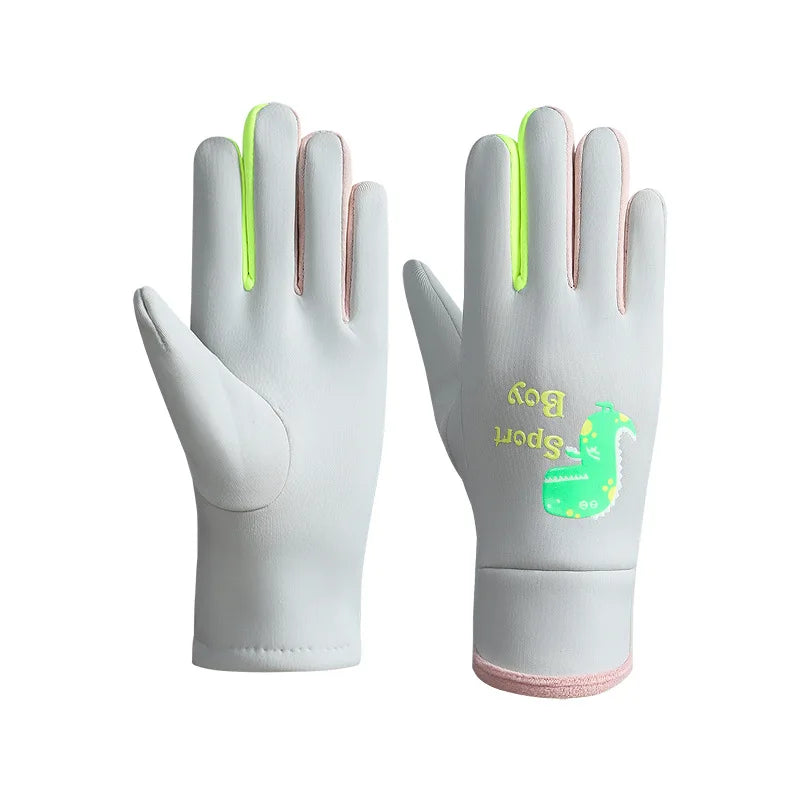 Kinder Warme Handschuhe Herbst Winter Cartoon Dinosaurier Jungen Mädchen Outdoor Radfahren Handschuhe für Kinder Winddichte Wasserabweisende Handschuhe