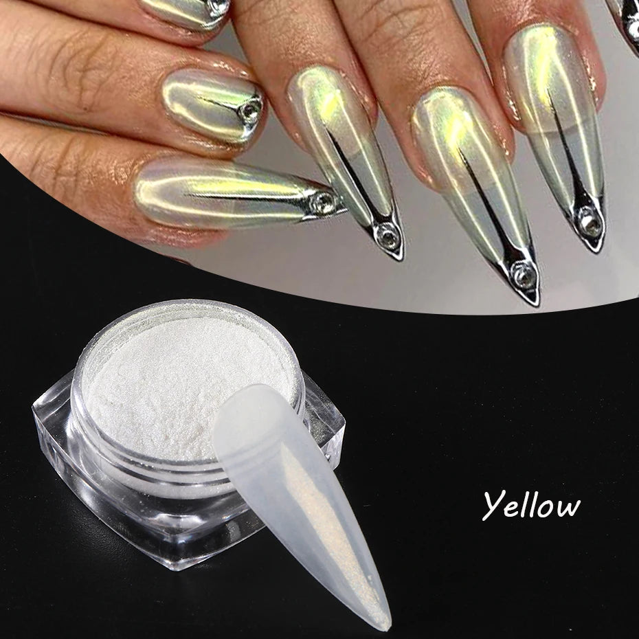 Moonlight Pearl White Nails Glitter Dust Chrome Aurora White Rubbing on Powder Shell Mirror Pigment Nail Art Supplies Dekoration