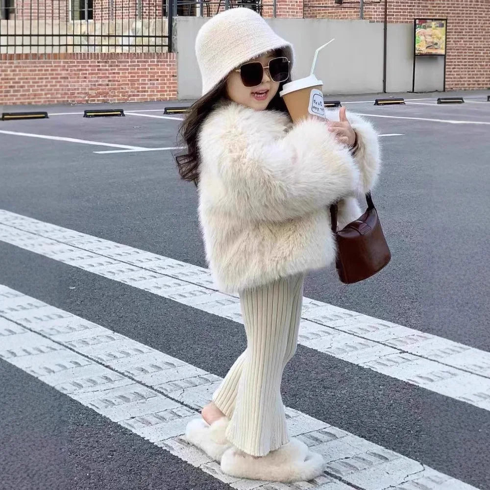 Gefälschte Pelz Mädchen Jacke Herbst Winter Neue Einfarbig Dicke Warm Halten Einreiher Mantel Für 3-10 Jahre mädchen Mode Oberbekleidung