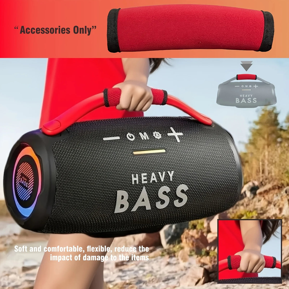 Robustes Armband mit Subwoofer-Griff – Auto-Stereo-Zubehör aus rotem Stoff mit rutschfestem Griff, kompatibel mit Auto-Verstärker-Spea